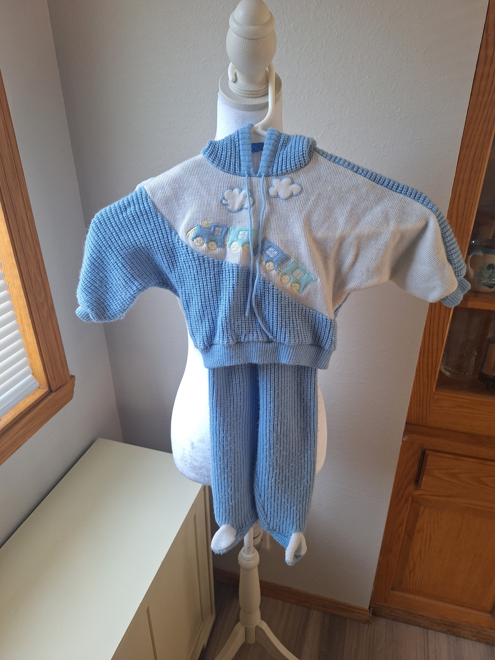 Carriage Boutique Blue and White Kids Matching Knit Set